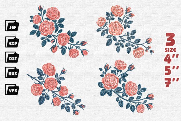 Elegant Rose Bouquet Embroidery for Holiday Gifts